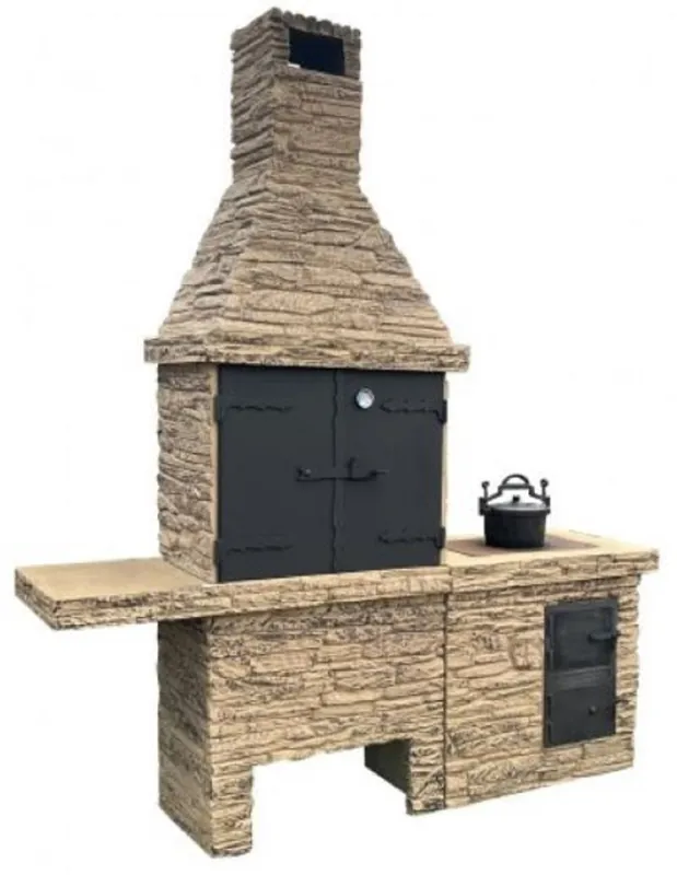 Schneller Versand Casa Padrino Luxus Beton Gartengrill Beige / Schwarz 196 x 58 x H. 188 cm