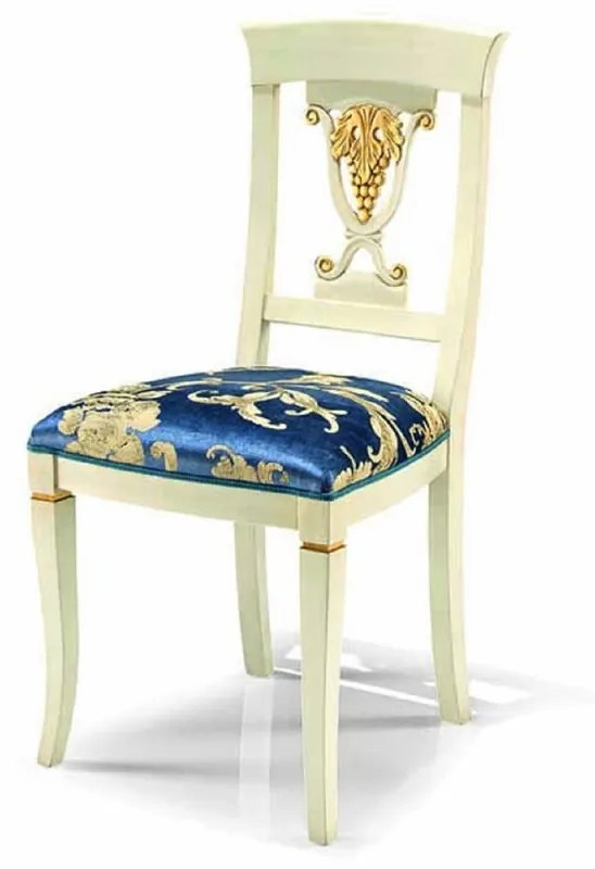 Casa Padrino Luxus Barock Esszimmer Stuhl Blau / Elfenbein / Gold - Made in Italy Highlight