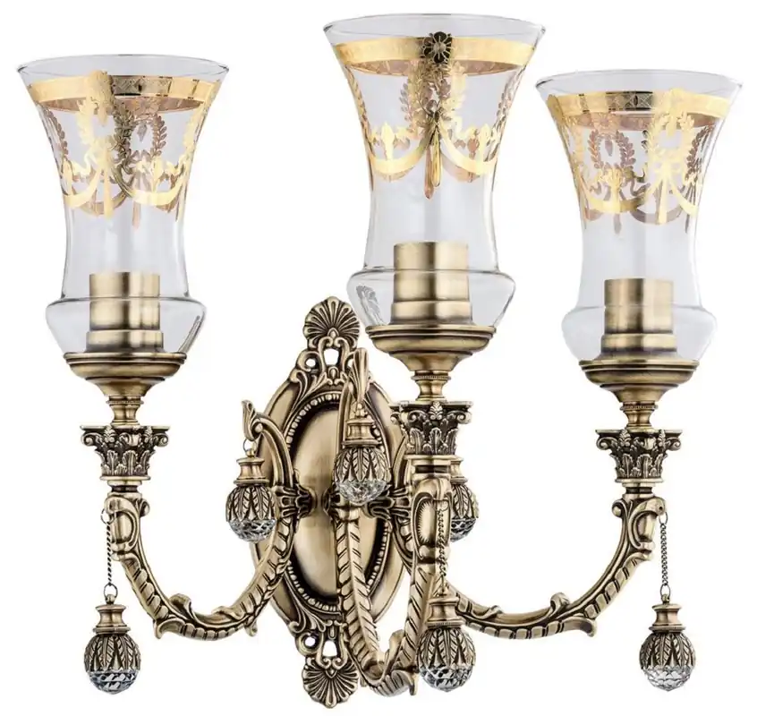Casa Padrino Luxus Barock Kristall Wandleuchte Messing mit Patina / Gold 43 x H. 37 cm Neu