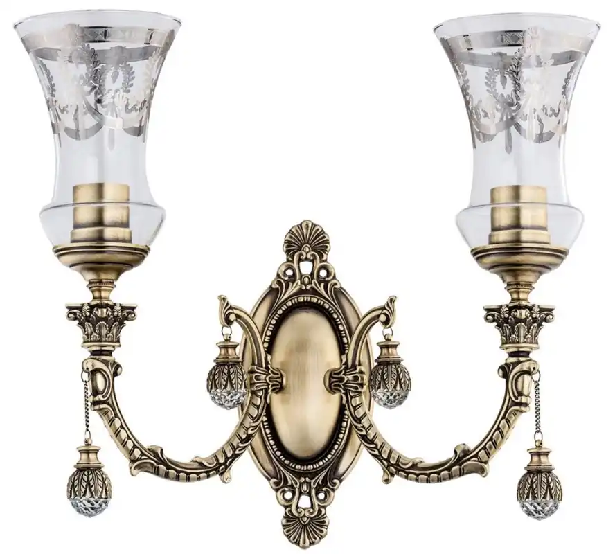Casa Padrino Luxus Barock Kristall Wandleuchte Messing mit Patina / Silber 43 x H. 37 cm Meistverkauft