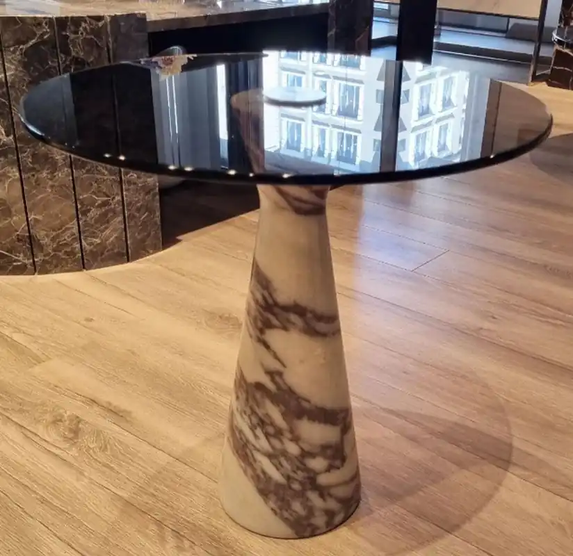 Casa Padrino Luxus Marmor Beistelltisch mit Glasplatte Weiß / Schwarz Ø 48 cm Neuheit