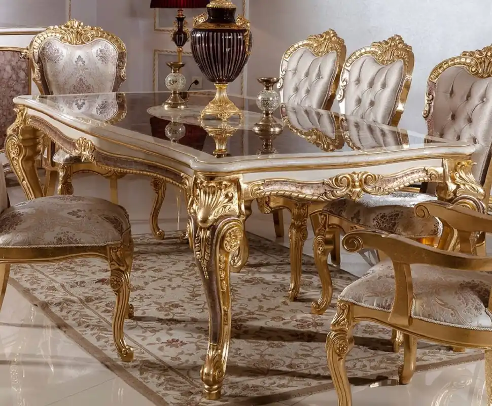 Casa Padrino Luxus Barock Esstisch Weiß / Braun / Gold 220 cm Meistverkauft