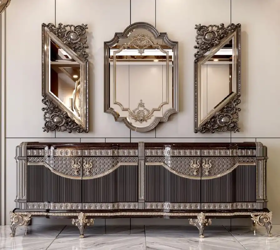 Meistverkauft Casa Padrino Luxus Barock Sideboard und 3 Spiegel Dunkelbraun / Grau / Gold