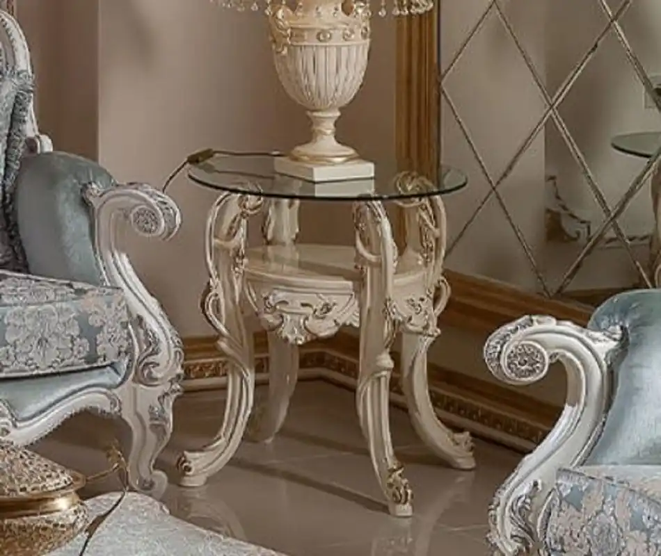 Markenware Casa Padrino Luxus Barock Beistelltisch mit Glasplatte Creme / Gold H. 60 cm