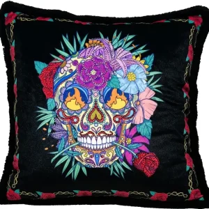 Preis Gesenkt Frida Kahlo by Casa Padrino Luxus Deko Kissen mit Strass Steinen Schwarz / Bunt