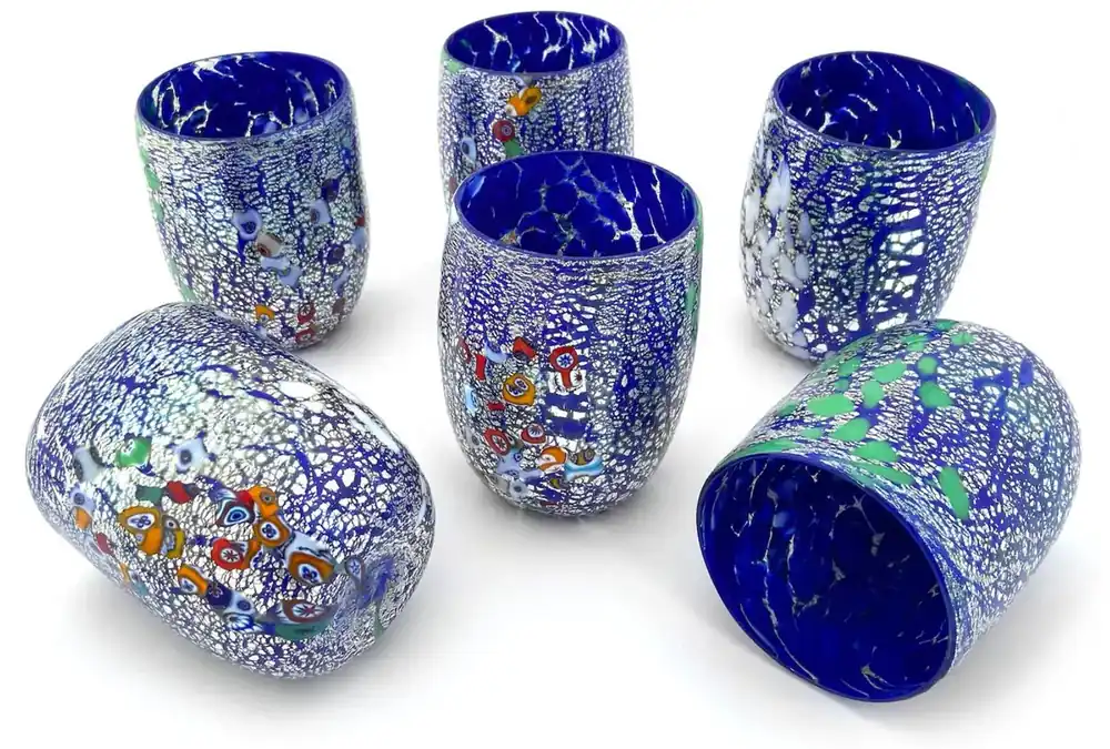 Casa Padrino Luxus Murano Kristallglas Wasserglas 6er Set Blau Ø 8 x H. 10,5 cm - Made in Italy Saisonangebot