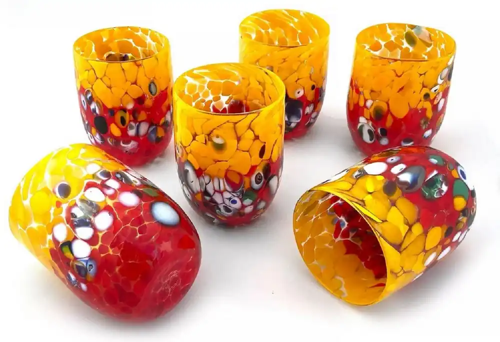 Casa Padrino Luxus Murano Kristallglas Wasserglas 6er Set Gelb / Rot Ø 8 x H. 10,5 cm - Made in Italy Preis Gesenkt