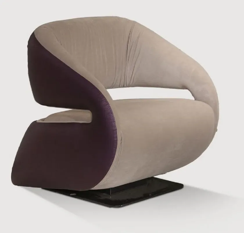 Casa Padrino Luxus Sessel Beige / Lila / Schwarz 80 x 90 x H. 80 cm Super-Preis