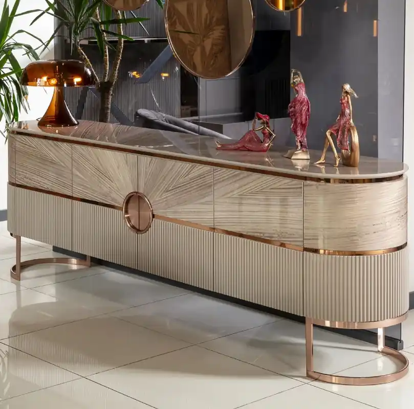 Aktuell Casa Padrino Luxus Konsole mit 4 Türen Grau / Kupfer 240 cm