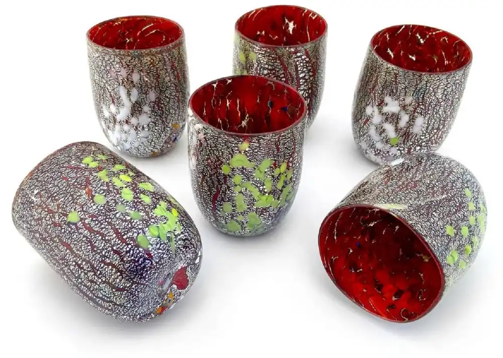Casa Padrino Luxus Murano Kristallglas Wasserglas 6er Set Rot Ø 8 x H. 10,5 cm - Made in Italy Echt