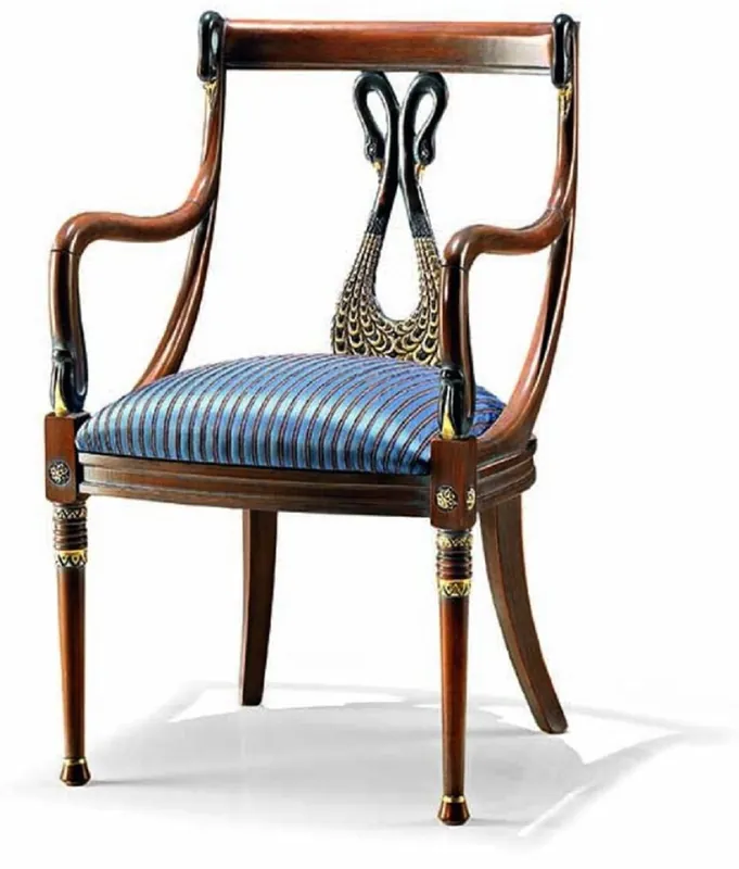 Casa Padrino Luxus Barock Esszimmer Stuhl mit Armlehnen Blau / Braun - Made in Italy Günstig