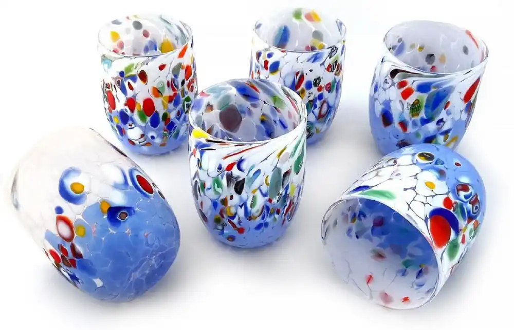 Bestseller Casa Padrino Luxus Murano Kristallglas Wasserglas 6er Set Weiß / Hellblau Ø 8 x H. 10,5 cm - Made in Italy