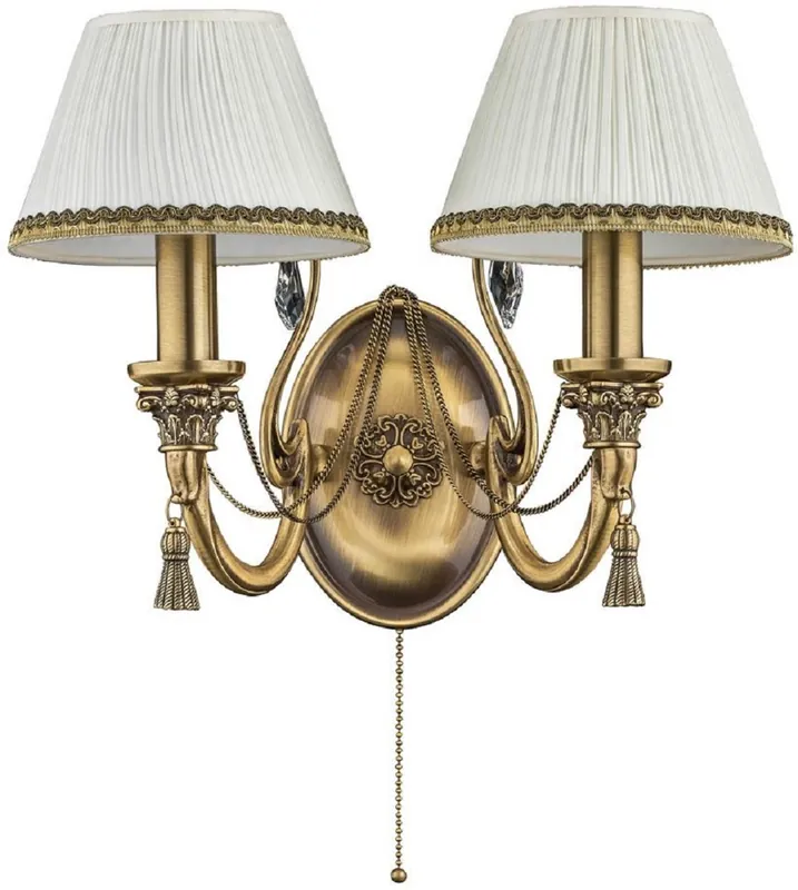 Top-Seller Casa Padrino Luxus Barock Kristall Doppel Wandleuchte Messing mit Patina / Weiß 38 cm