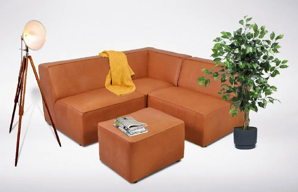 Super-Preis Casa Padrino Modulares Luxus Kunstleder Ecksofa mit Hocker Braun