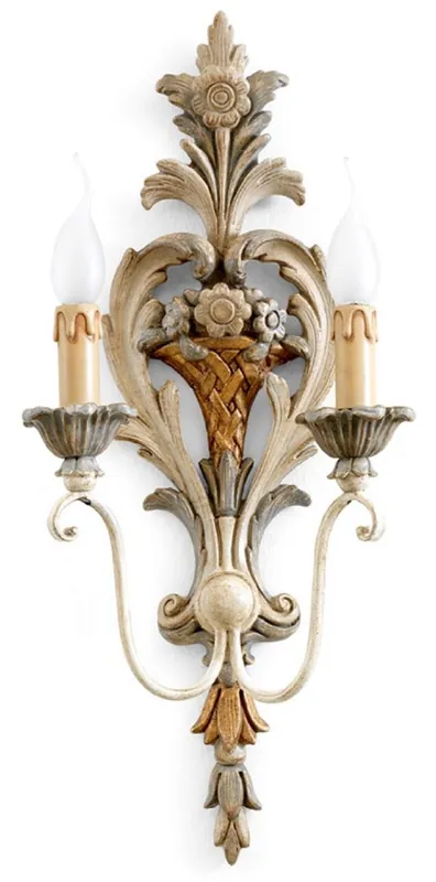 Casa Padrino Luxus Barock Doppel Wandleuchte Antik Weiß / Grau H. 57 cm - Made in Italy Preiswert