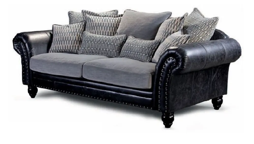 Casa Padrino Luxus Echtleder 3er Sofa Vintage Schwarz / Grau 230 cm Nur Heute