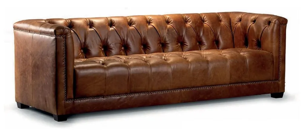 Casa Padrino Luxus Chesterfield Echtleder 3er Sofa Vintage Braun 203 cm Billig