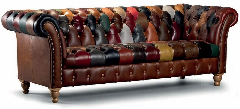 Casa Padrino Luxus Chesterfield Echtleder 3er Sofa Braun / Bunt 235 cm Heißes Angebot