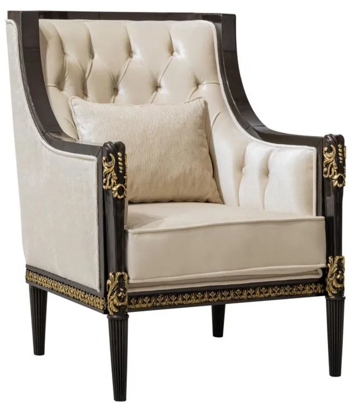 Casa Padrino Luxus Barock Wohnzimmer Sessel Creme / Dunkelbraun / Gold - Barock Möbel Sonderaktion
