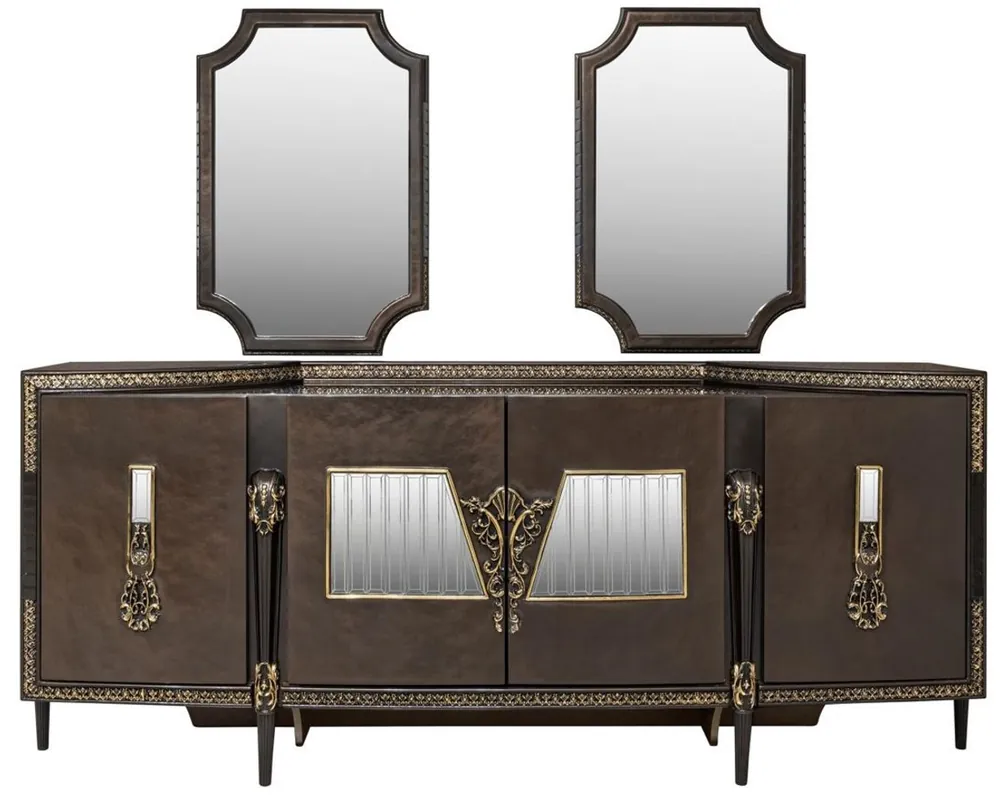 Letzte Chance Casa Padrino Luxus Barock Sideboard und 2 Spiegel Dunkelbraun / Gold - Barock Möbel