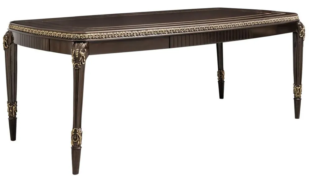 Casa Padrino Luxus Barock Esstisch Dunkelbraun / Gold 215 cm - Barock Möbel Abverkauf