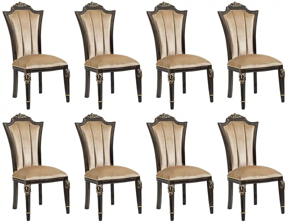Casa Padrino Luxus Barock Esszimmer Stuhl 8er Set Hellbraun - Barock Möbel Markenware