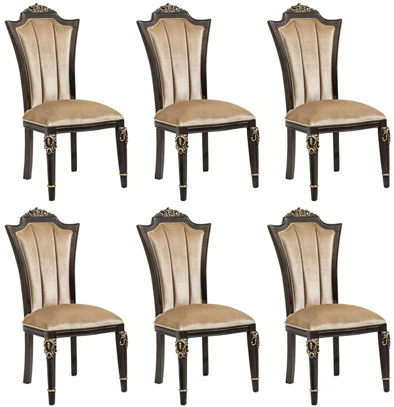 Echt Casa Padrino Luxus Barock Esszimmer Stuhl 6er Set Hellbraun - Barock Möbel
