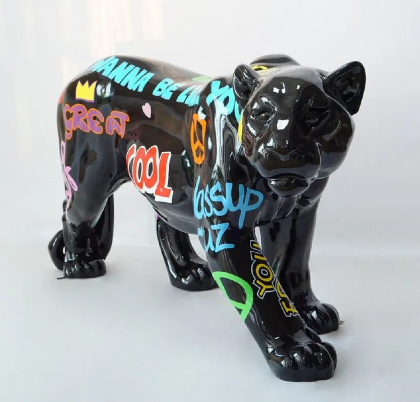 Preiswert Casa Padrino XXL Deko Skulptur Panther Schwarz / Bunt 160 x H. 72 cm
