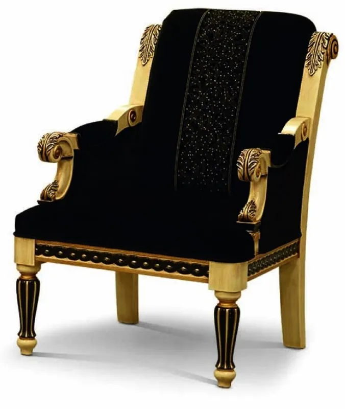 Neu Casa Padrino Luxus Barock Sessel Schwarz / Gold - Barock Möbel - Made in Italy