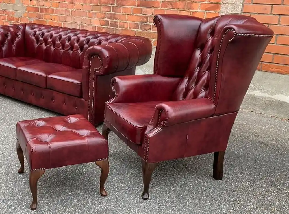 Online Kaufen Casa Padrino Luxus Chesterfield Leder Ohrensessel mit Hocker Bordeauxrot