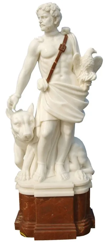 Casa Padrino antik Stil Marmor Skulptur Römer und Hund Creme / Rot H. 100 cm Aktuell