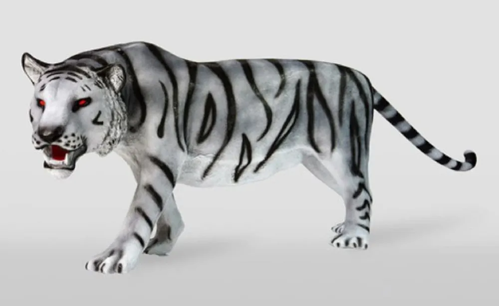 Casa Padrino XXL Deko Skulptur Tiger Weiß / Grau / Schwarz 250 cm Must-Have