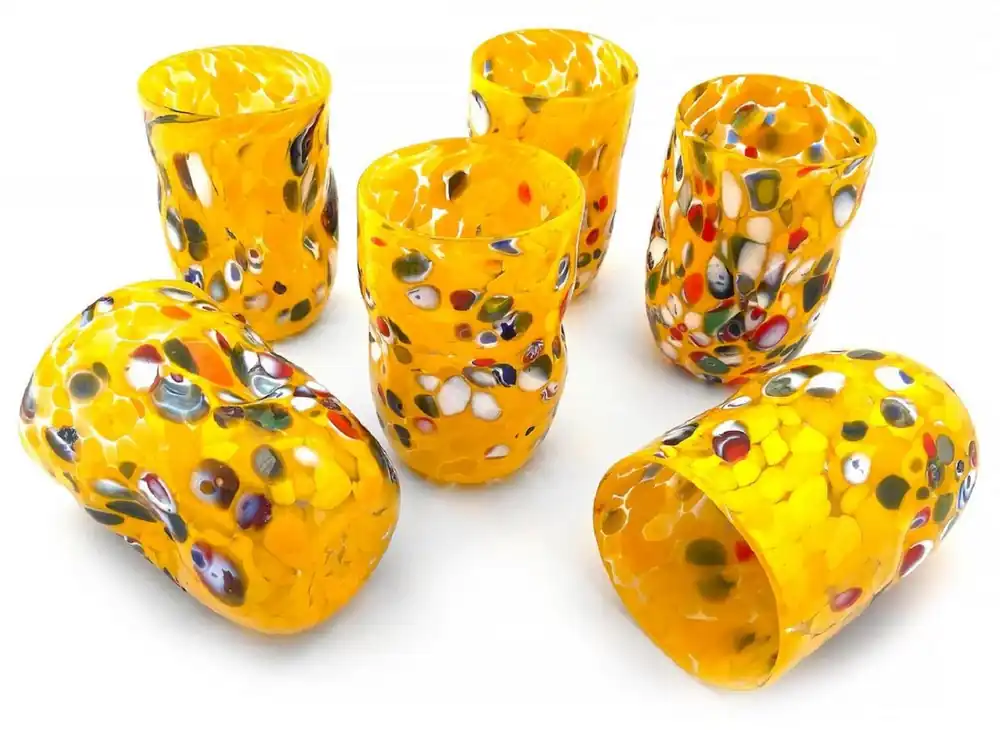 Casa Padrino Luxus Murano Kristallglas Wasserglas 6er Set Gelb Ø 8 x H. 12 cm - Made in Italy Wochenendangebot