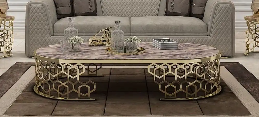 Casa Padrino Luxus Couchtisch mit Kunstmarmor Tischplatte Grau-Schwarz / Gold 140 cm Jetzt Bestellen