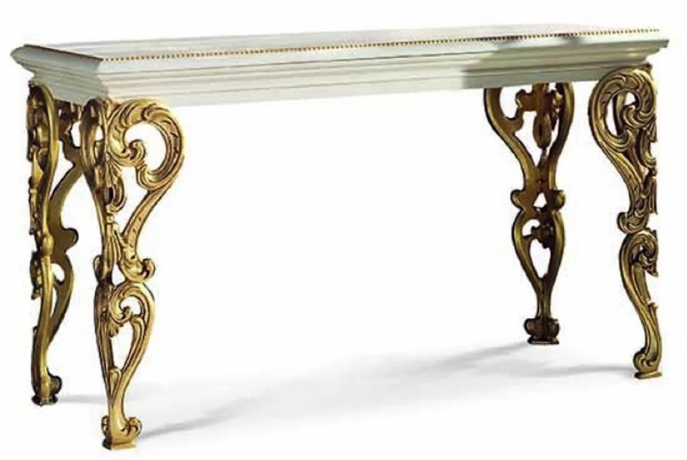 Bestseller Casa Padrino Luxus Barock Massivholz Konsole Weiß / Gold 140,5 cm - Barock Möbel - Made in Italy