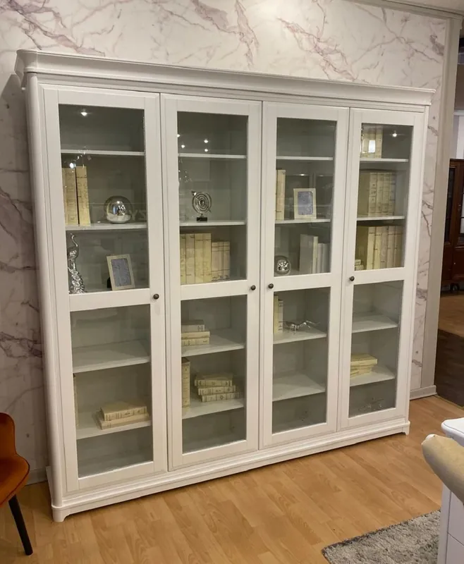Versand Am Gleichen Tag Casa Padrino Landhausstil Bücherschrank mit 4 Glastüren Weiß 234,4 cm