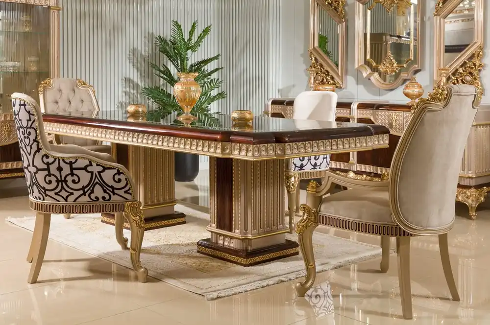 Casa Padrino Luxus Barock Esszimmer Möbel Set Dunkelbraun / Grau / Gold Schneller Versand