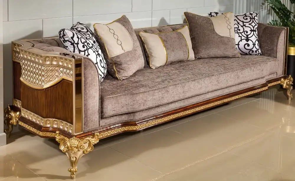 Casa Padrino Luxus Barock Sofa Grau / Dunkelbraun / Gold 265 cm - Barock Möbel Sichere Zahlung