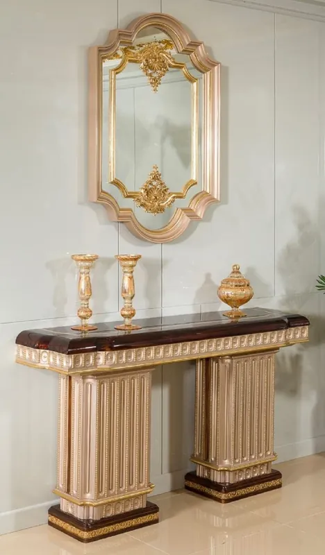 Saisonangebot Casa Padrino Luxus Barock Konsole mit Wandspiegel Dunkelbraun / Grau / Gold - Barock Möbel