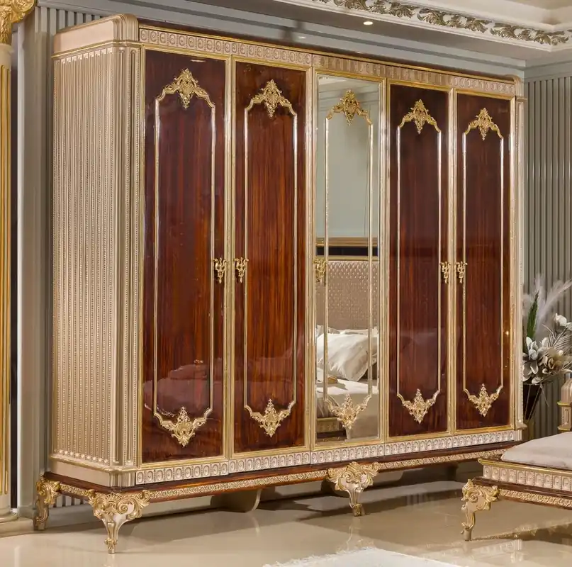 Preiswert Casa Padrino Luxus Barock Schlafzimmer Schrank mit 5 Türen Dunkelbraun / Grau / Gold - Barock Möbel