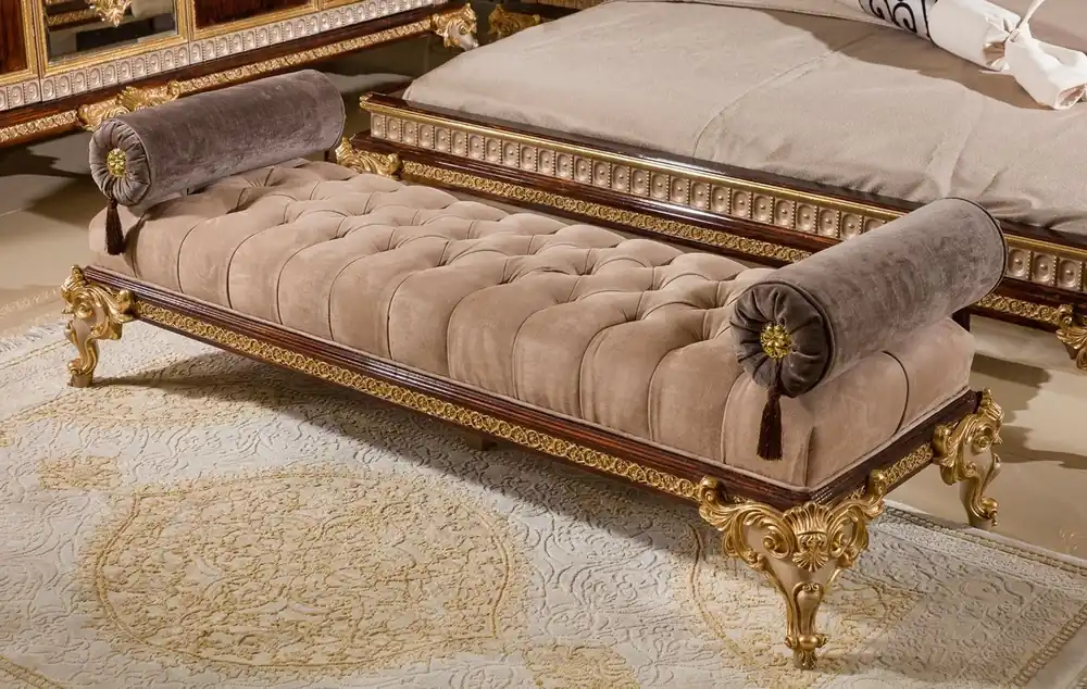 Casa Padrino Luxus Barock Sitzbank Grau / Dunkelbraun / Gold - Barock Möbel Zertifiziert