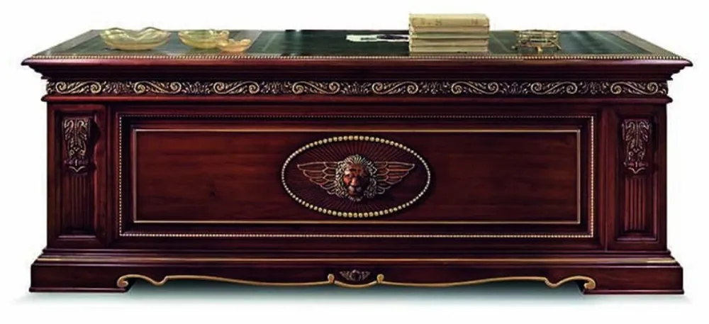 Casa Padrino Luxus Barock Schreibtisch Dunkelbraun / Grün / Gold 230 cm - Barock Möbel - Made in Italy Echt