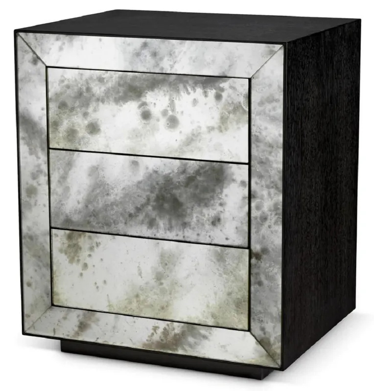 Casa Padrino Luxus Nachtkommode mit antikem Spiegelglas Schwarzgrau - Luxus Möbel Mega-Angebot