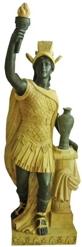 Top-Angebot Casa Padrino Antik Stil Marmor Skulptur Römer mit Fackel rechts Gelb / Grau H. 150 cm