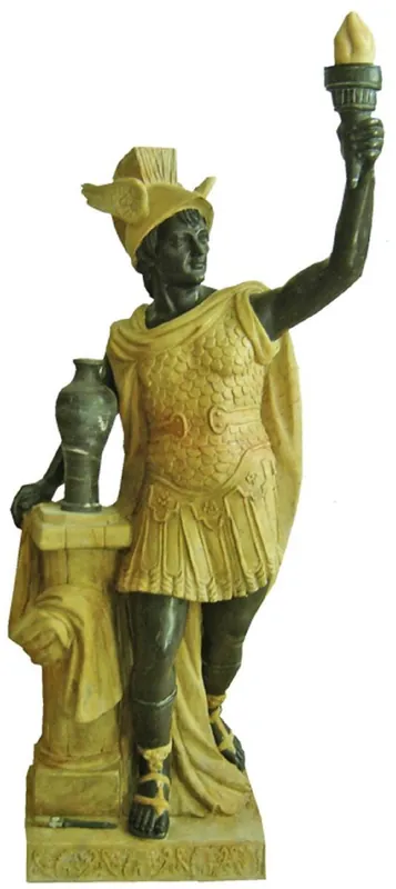 Casa Padrino Antik Stil Marmor Skulptur Römer mit Fackel links Gelb / Grau H. 150 cm Saisonangebot