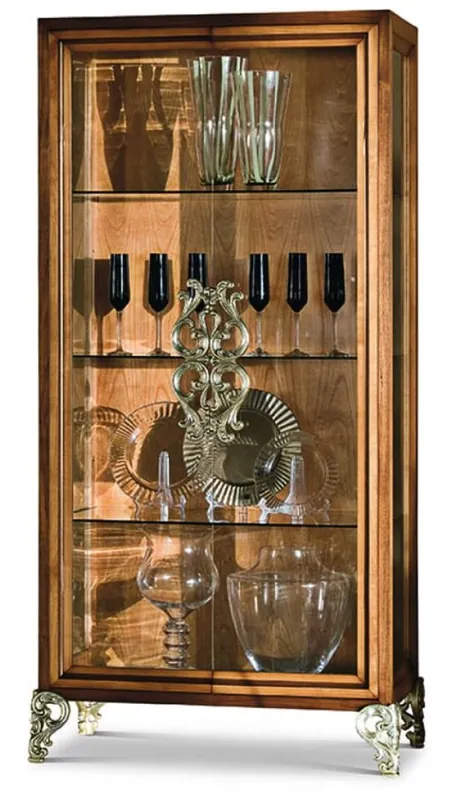 Geprüft Casa Padrino Luxus Barock Vitrine mit 2 Glastüren Braun / Silber H. 191,5 cm - Barock Möbel - Made in Italy
