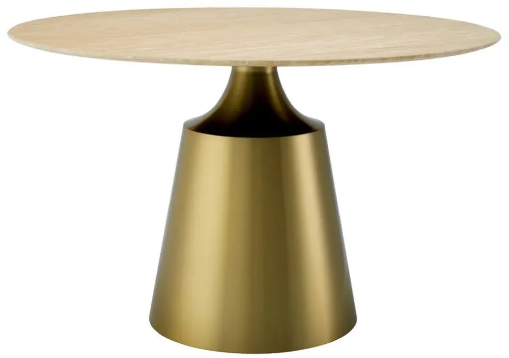 Ausverkauf Casa Padrino Luxus Esstisch Beige / Messing Ø 120 cm - Luxus Esszimmer Möbel