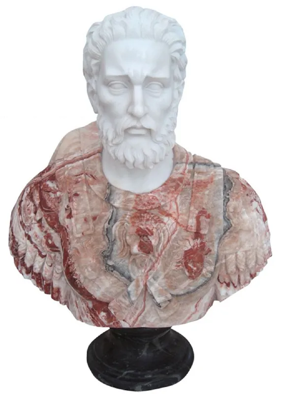 Neu Im Sortiment Casa Padrino Luxus Antik Stil Marmor Büste Römer Weiß / Rot / Schwarz H. 80 cm
