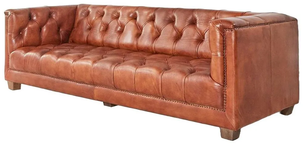 Preisknaller Casa Padrino Luxus Chesterfield Echtleder Sofa Braun 240 cm - Echtleder Möbel