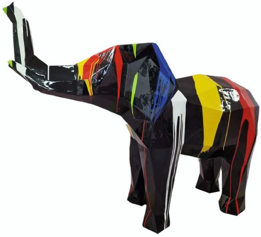 Casa Padrino XXL Deko Skulptur Elefant Schwarz / Bunt 176 cm - XXL Garten Figur Kracherpreis